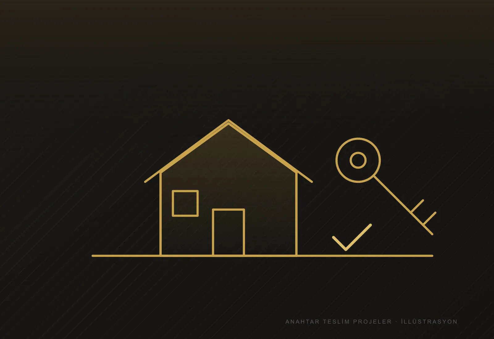 Anahtar teslim projeler — çizgi illüstrasyon (Gold Line Yapı)